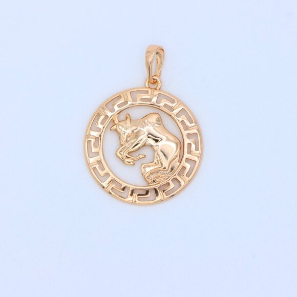 "Zodiac Bull Rose Gold Pendant with Intricate Border Design, XPPT1329 - Picture 11 of 13